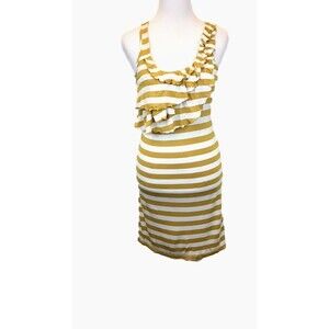 INC Womens Cover Up Yellow Gold Striped Ruffle Sleeveless Stretch Swim Medium